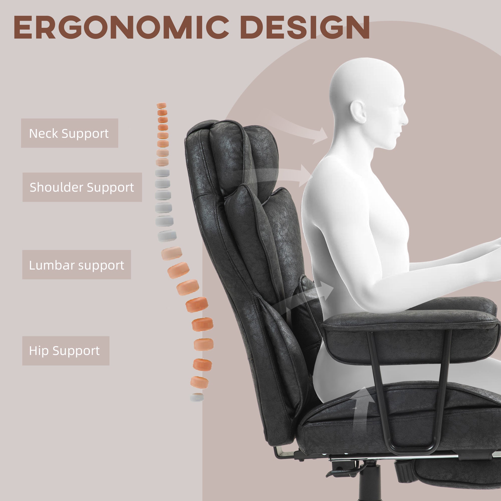 396lbs. Big and Tall Office Chair, Executive Office Chair with Footrest, Lumbar Support, and Reclining Function, Black