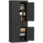 72" Kitchen Pantry Storage Cabinet, Cupboard with 4 Doors and 3 Adjustable Shelves, Large Central Drawer, Black
