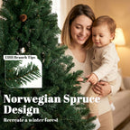 7.5 ft Artificial Christmas Tree, Norway Spruce Tree, Hinged Xmas Tree with Metal Stand