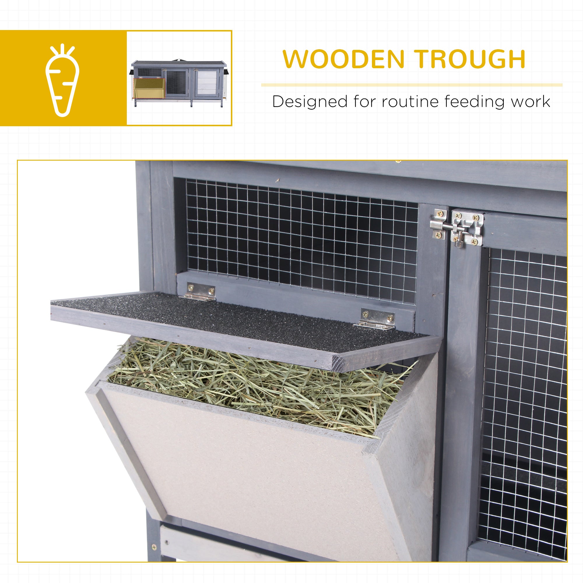 Wooden Rabbit Hutch Bunny Hutch Cage Guinea Pig with Waterproof Roof, No Leak Tray and Feeding Trough, for Rabbits, Chickens, Ducks, Indoor/Outdoor, Gray