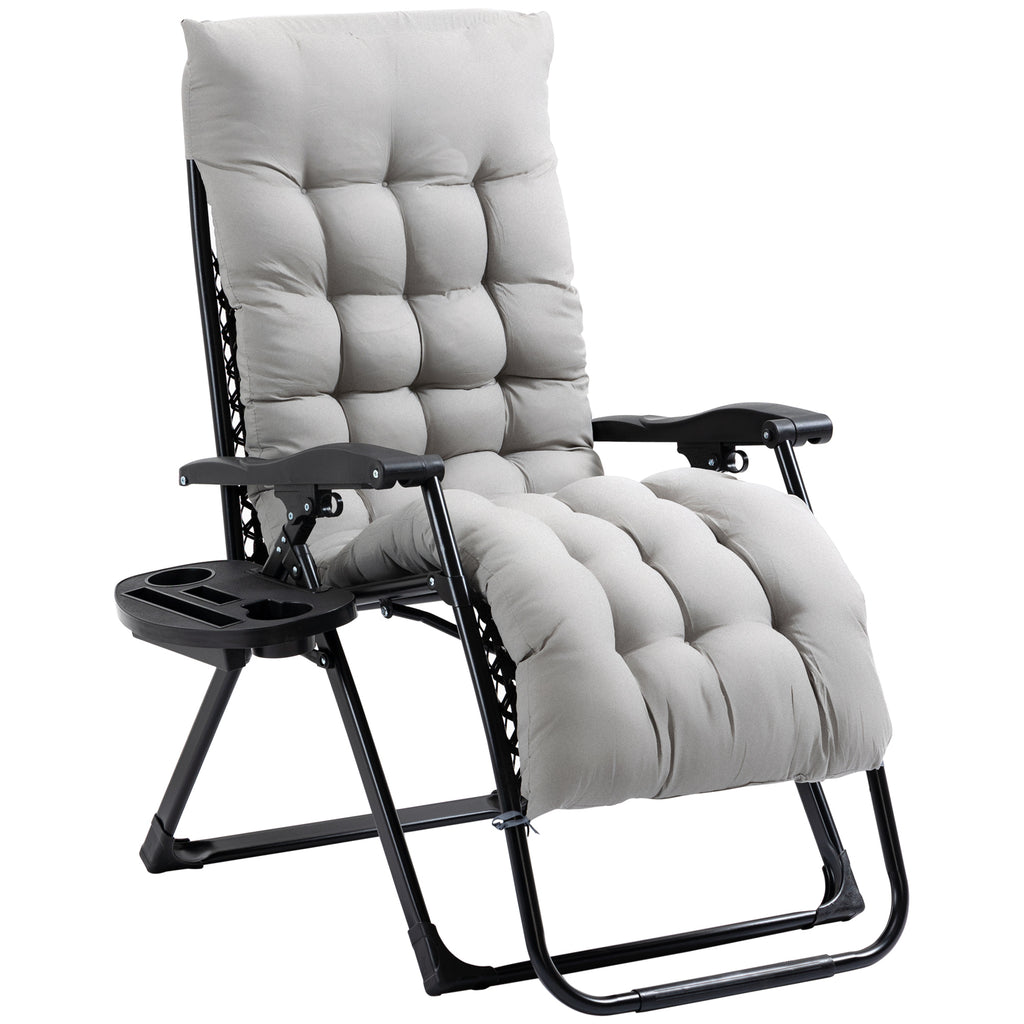 Padded Zero Gravity Chair, Folding Recliner Chair with Cup Holder Cushion, Gray