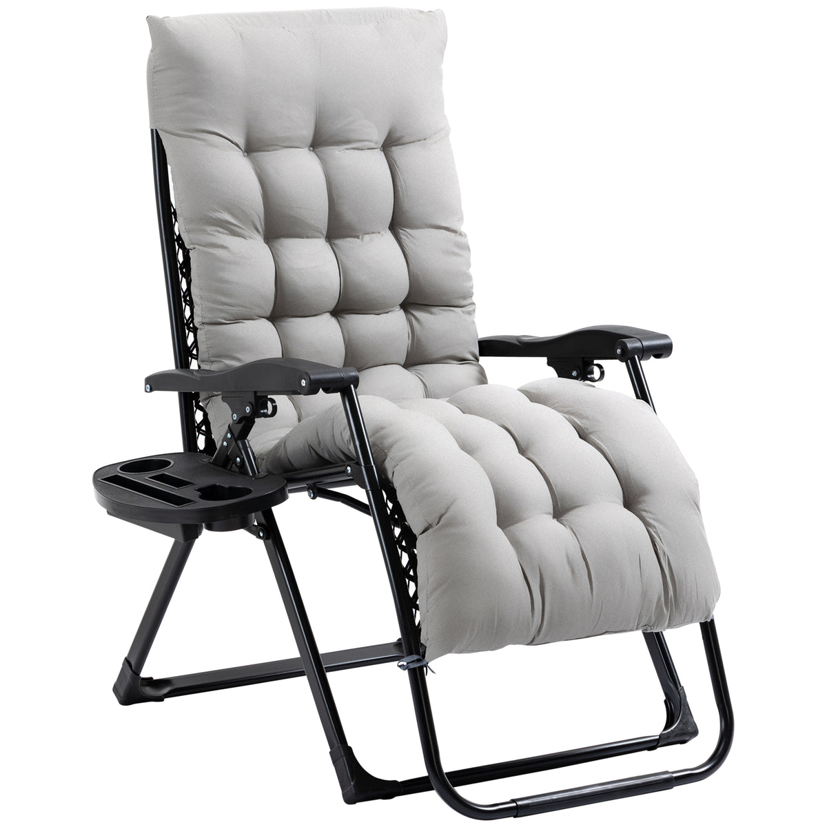 Padded Zero Gravity Chair, Folding Recliner Chair with Cup Holder Cushion, Gray