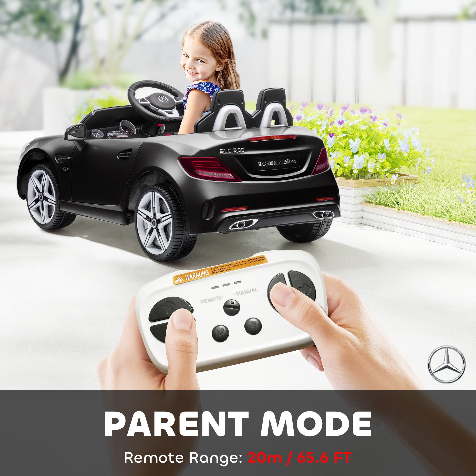 SLC 300 Licensed 12V Ride On Car for Kids with Remote Control, 2 Speeds, Battery Powered Kids Electric Car with Music, Lights, Suspension for 3-6 Years Old, Black