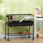 Two-Story Small Animal Cage Removable from Stand, Guinea Pig Cage with Shelf & Wheels, Pet Habitat for Hedgehog, Chinchilla, Ferret, 39" x 20.5" x 36.5", Black