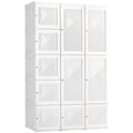 Portable Wardrobe Closet, Folding Clothes Storage Organizer with 8 Cube Compartments, 2 Hanging Rods, 11 Magnet Doors, White
