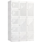 Portable Wardrobe Closet, Folding Clothes Storage Organizer with 8 Cube Compartments, 2 Hanging Rods, 11 Magnet Doors, White