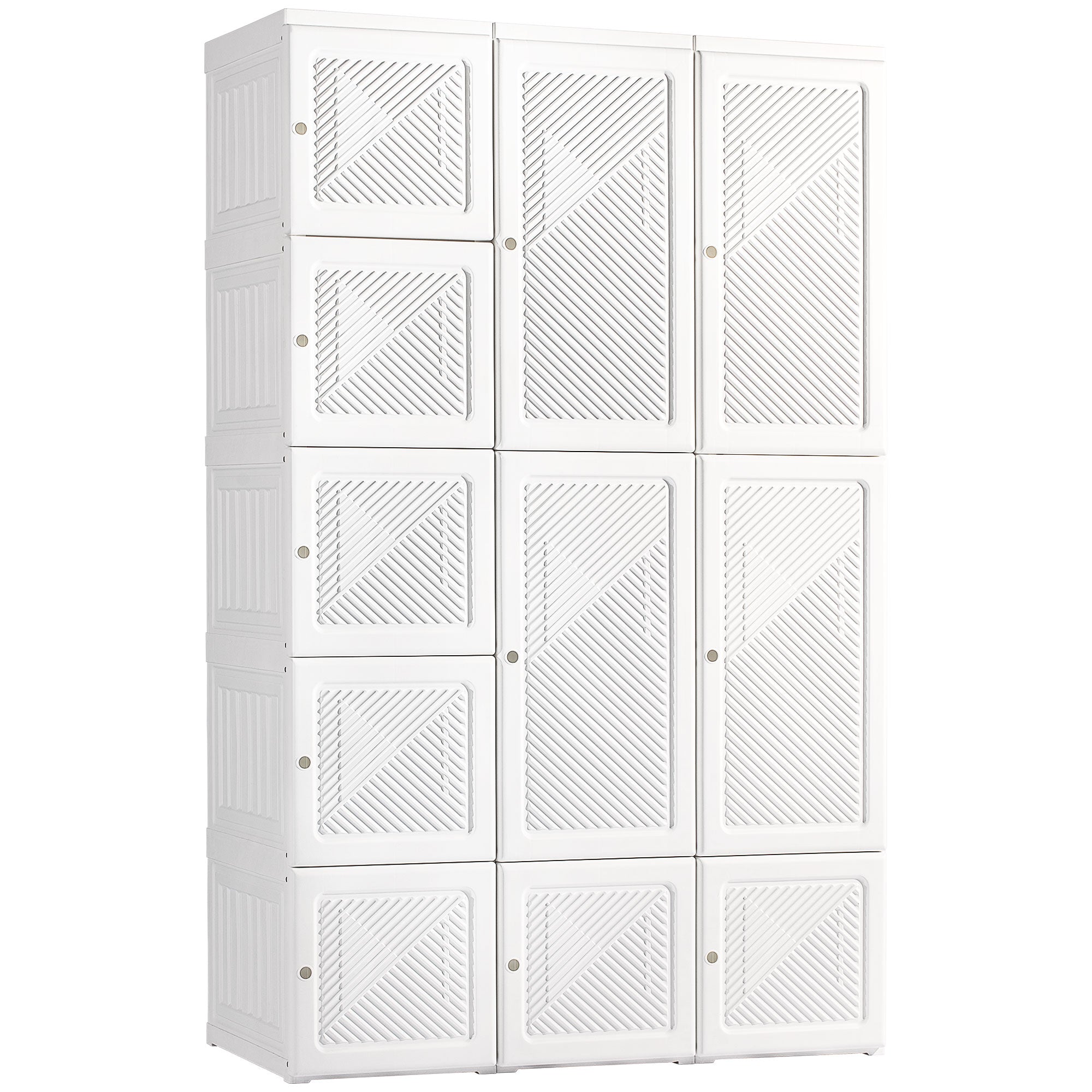 Portable Wardrobe Closet, Folding Clothes Storage Organizer with 8 Cube Compartments, 2 Hanging Rods, 11 Magnet Doors, White