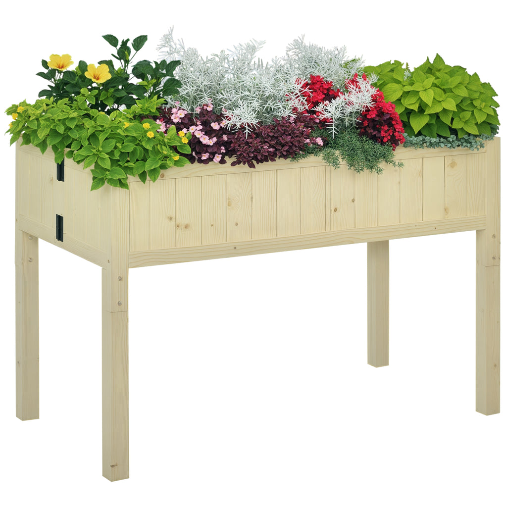 Raised Garden Bed Elevated Wooden Planter Box with Space-Saving Folding Design, Drainage Holes, & Inner Liner for Vegetable Fruit Herb Grow