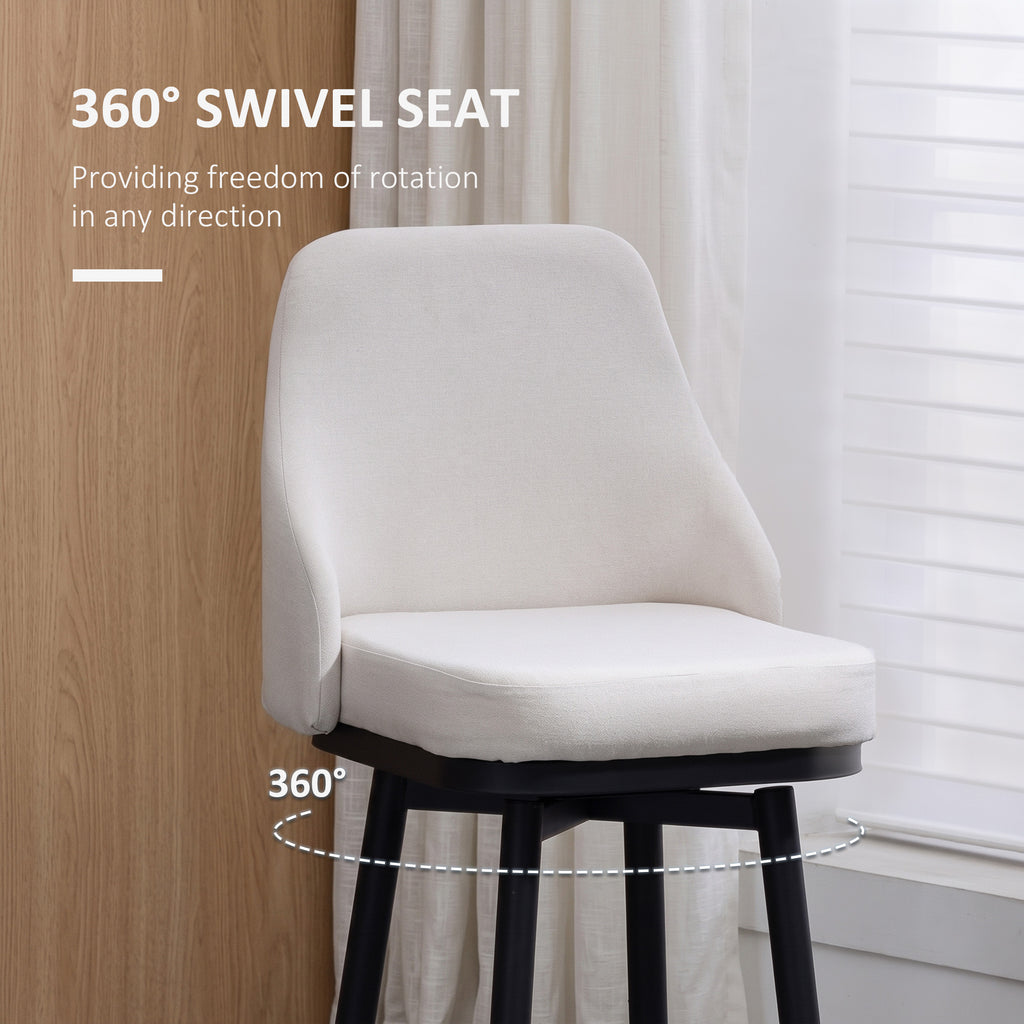 Bar Height Bar Stools Set of 2, Modern 360° Swivel Kitchen Chairs with Steel Legs and Footrest, 29.5 Inch Seat Height Upholstered Barstools for Kitchen Island, Cream White