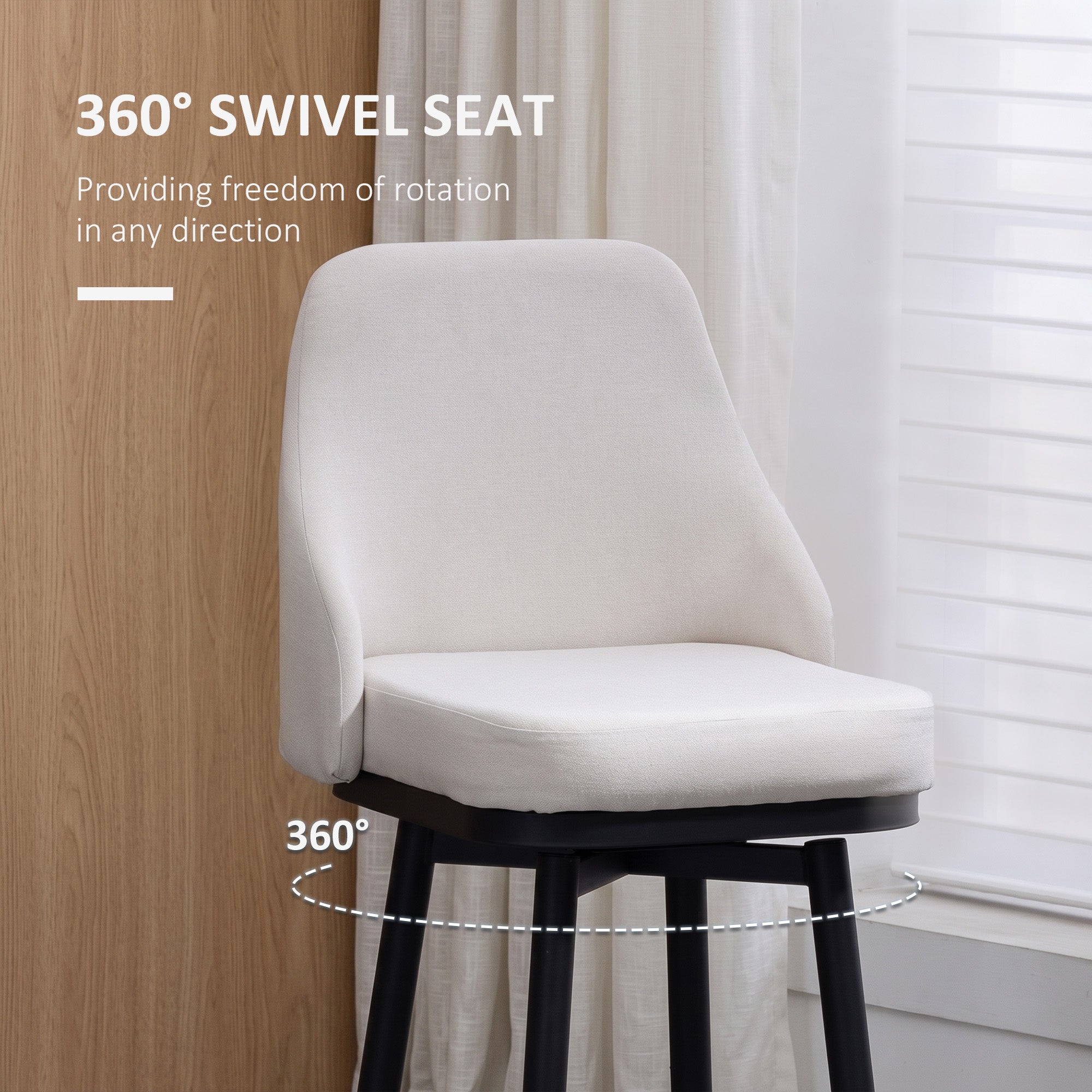 Bar Height Bar Stools Set of 2, Modern 360° Swivel Kitchen Chairs with Steel Legs and Footrest, 29.5 Inch Seat Height Upholstered Barstools for Kitchen Island, Cream White