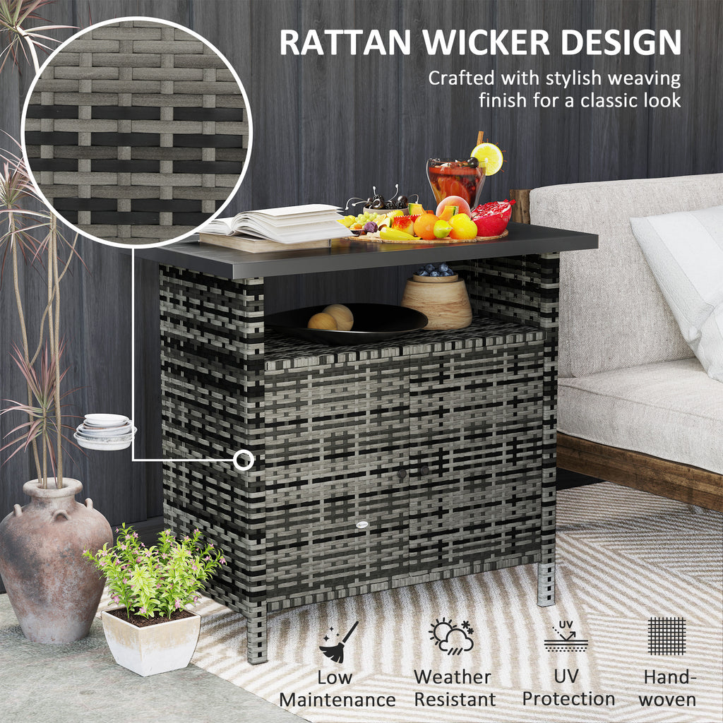 Wicker Outdoor Storage Cabinet with Two Doors and Shelf for Outdoor Pool Towel Storage, Mixed Gray