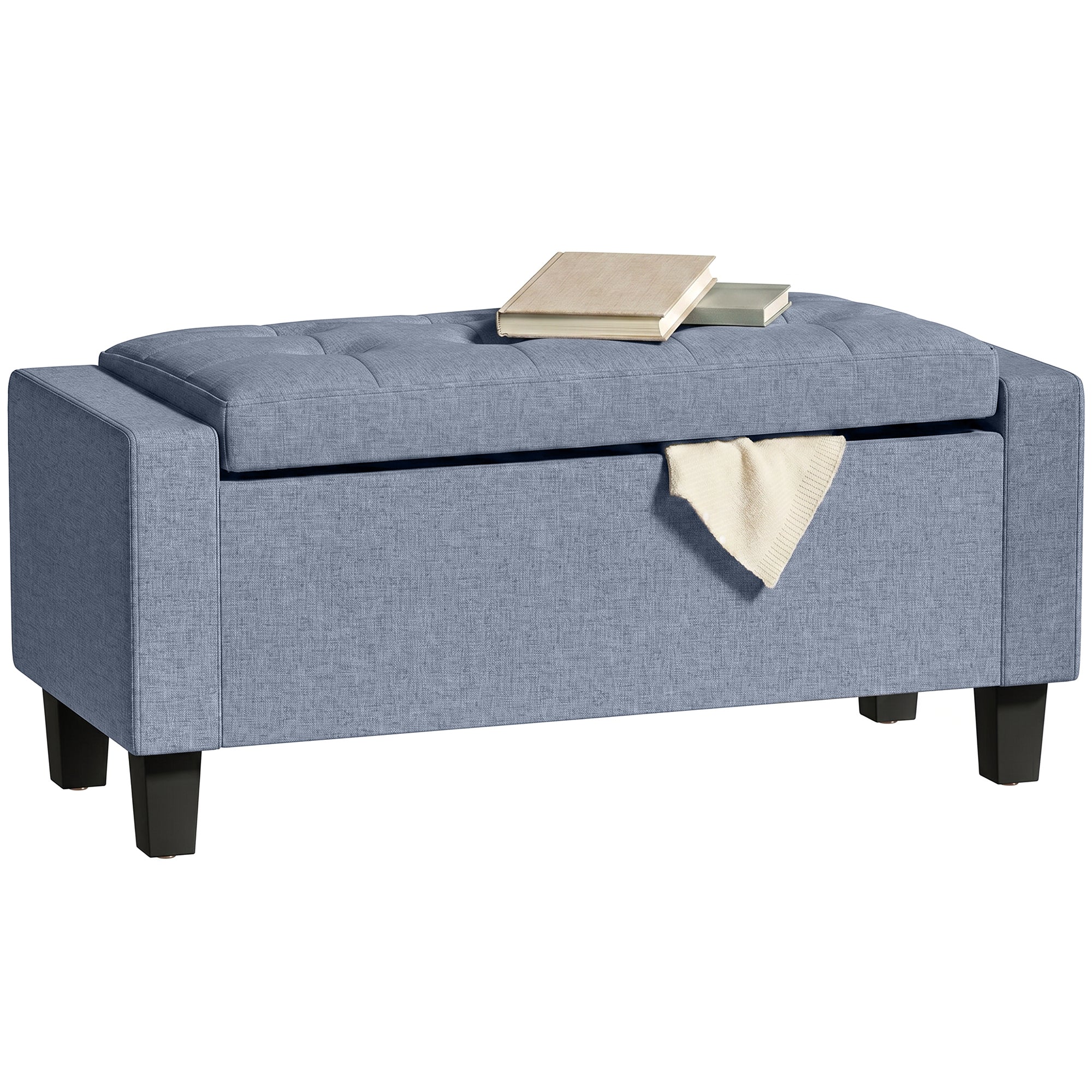 Storage Ottoman, Storage Bench with Wooden Legs, Tufted Armrests for Entryway, Living Room, Bedroom, 36.6", Dark Gray