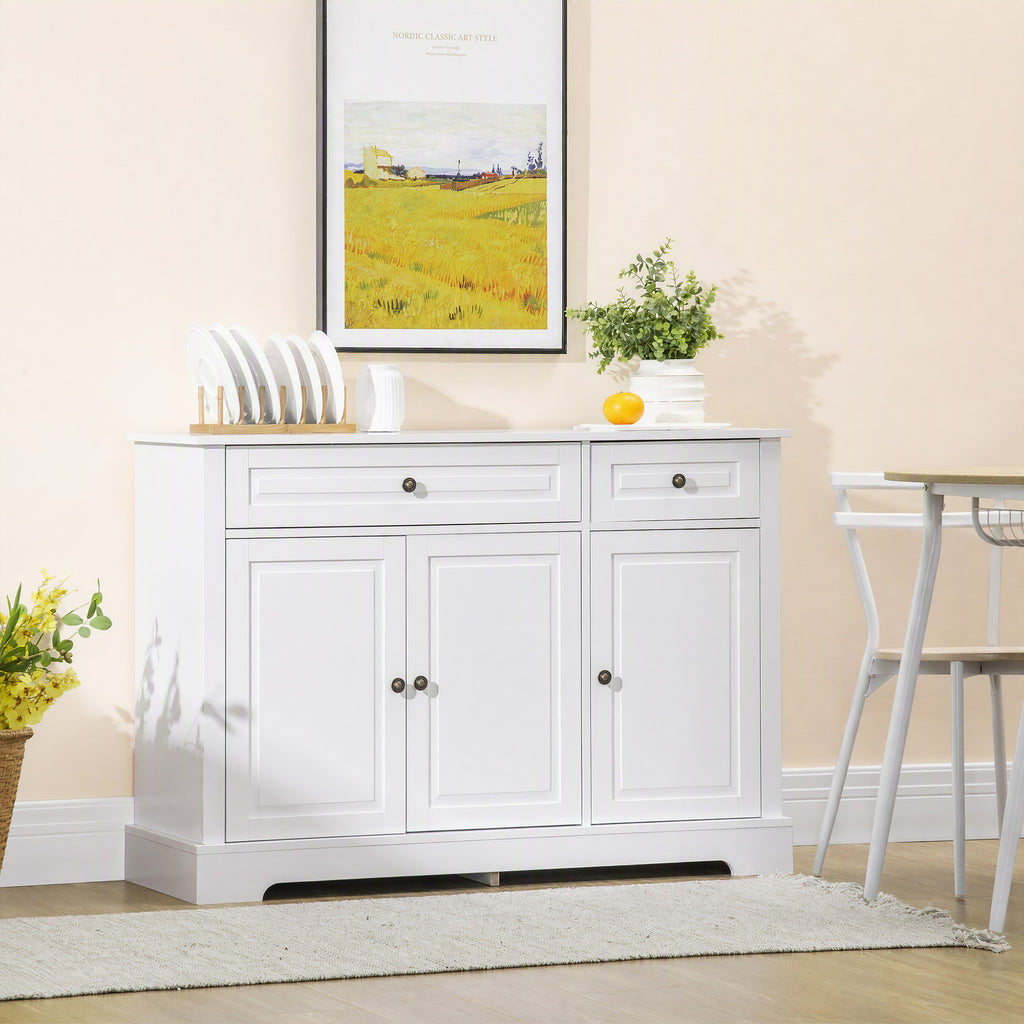 Sideboard Buffet Cabinet, Modern Accent Cabinet with 2 Drawers and Adjustable Shelves, Entryway Cabinet, White