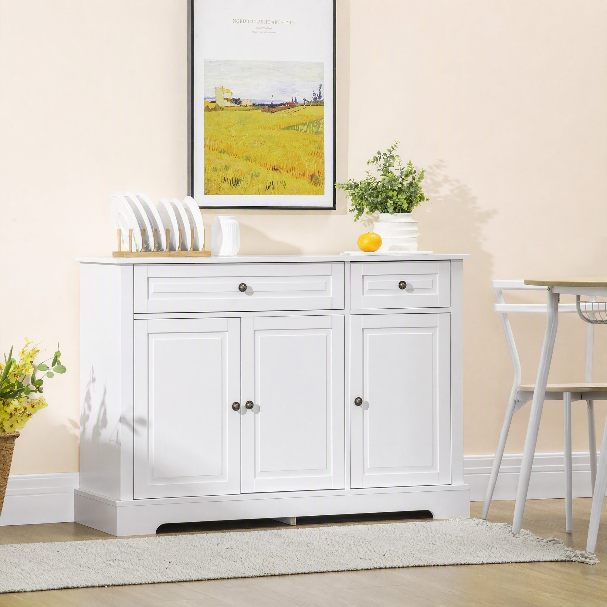 Sideboard Buffet Cabinet, Modern Accent Cabinet with 2 Drawers and Adjustable Shelves, Entryway Cabinet, White