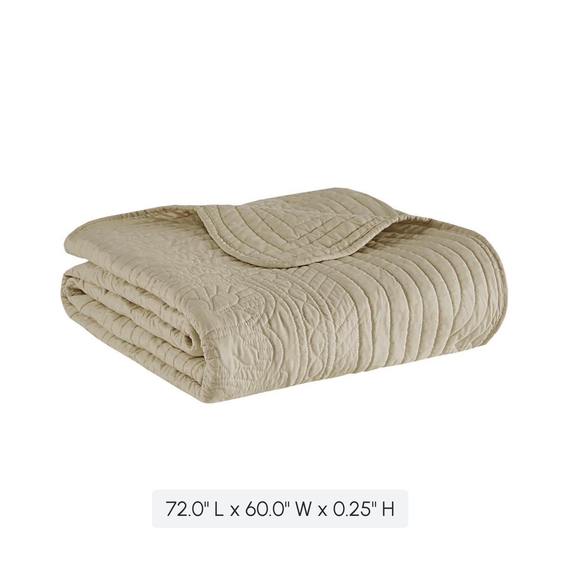 Oversized Quilted Throw with Scalloped Edges, Microfiber Face, Cotton Filled Blanket for Living Room, Bedroom, 72" L x 60" W x 0.25" H, Khaki