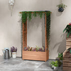 Raised Garden Bed with Trellises and Roof for Climbing Plant Vine, Hanging Flowers, 70.75" Tall Outdoor Wood Planter Box with Drainage & Filter