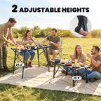 Adjustable Height Folding Picnic Table with Removable Plates, Aluminum Camping Table, Black