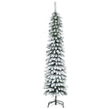 6' Tall Unlit Slim Pencil Xmas Tree, Snow Flocked Artificial Christmas Tree with Realistic Branches and 603 Tips, Green