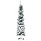 6' Tall Unlit Slim Pencil Xmas Tree, Snow Flocked Artificial Christmas Tree with Realistic Branches and 603 Tips, Green