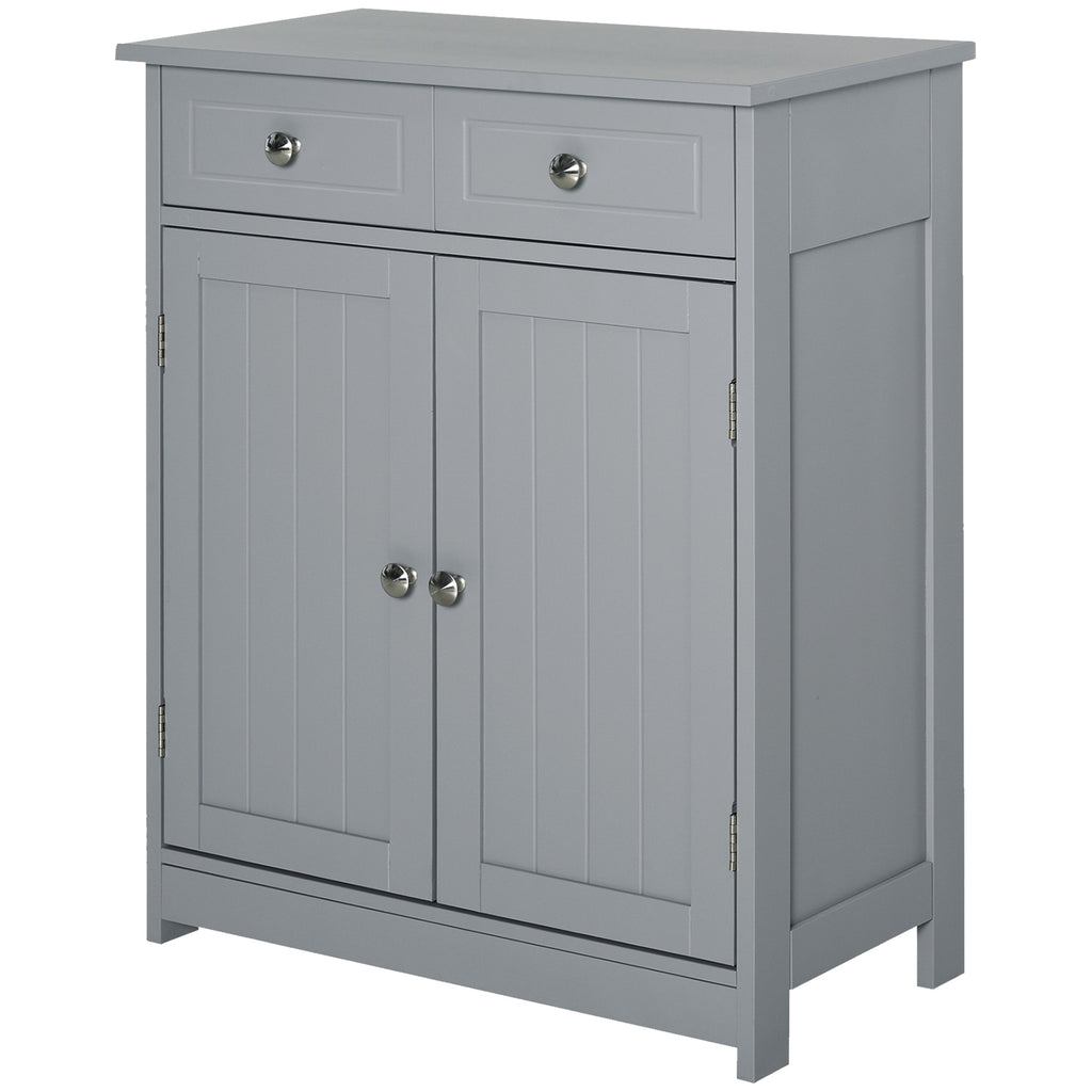 Freestanding Bathroom Floor Cabinet, Wooden Bathroom Cabinet with 2 Doors, 2 Drawers and Adjustable Shelf, Gray