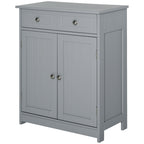 Freestanding Bathroom Floor Cabinet, Wooden Bathroom Cabinet with 2 Doors, 2 Drawers and Adjustable Shelf, Gray