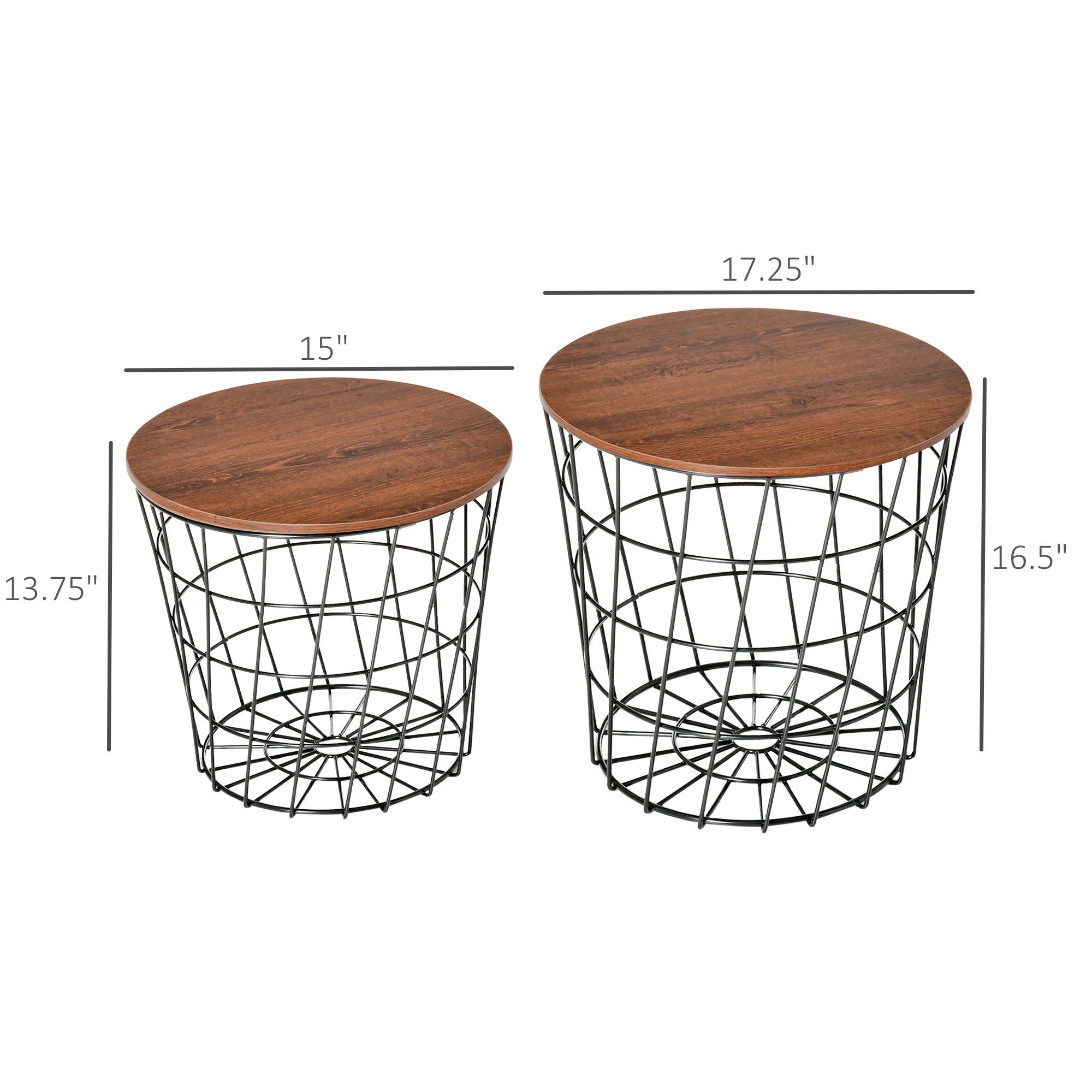 End Tables Set of 2, Nesting Tables with Storage, Round Accent Side Tables with Removable Top for Living Room, Black/ Brown