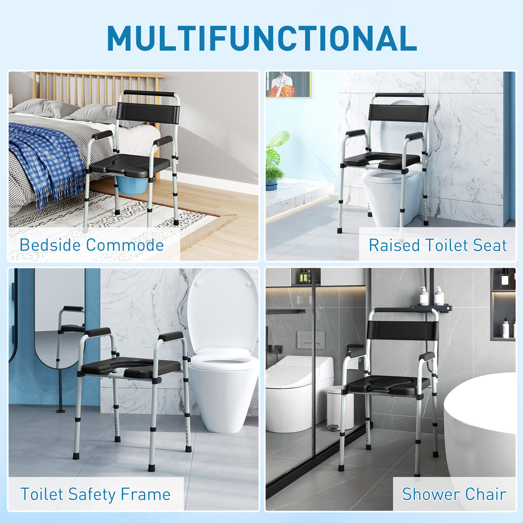Bedside Commode Chair for Seniors, Adults, Handicap, Raised Toilet Seat with Arm, Adjustable Height, 331 lbs, Black