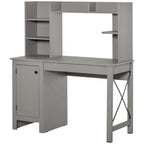 Computer Desk W/ Hutch, Home Office Desk W/ Storage Cabinet, Light Grey