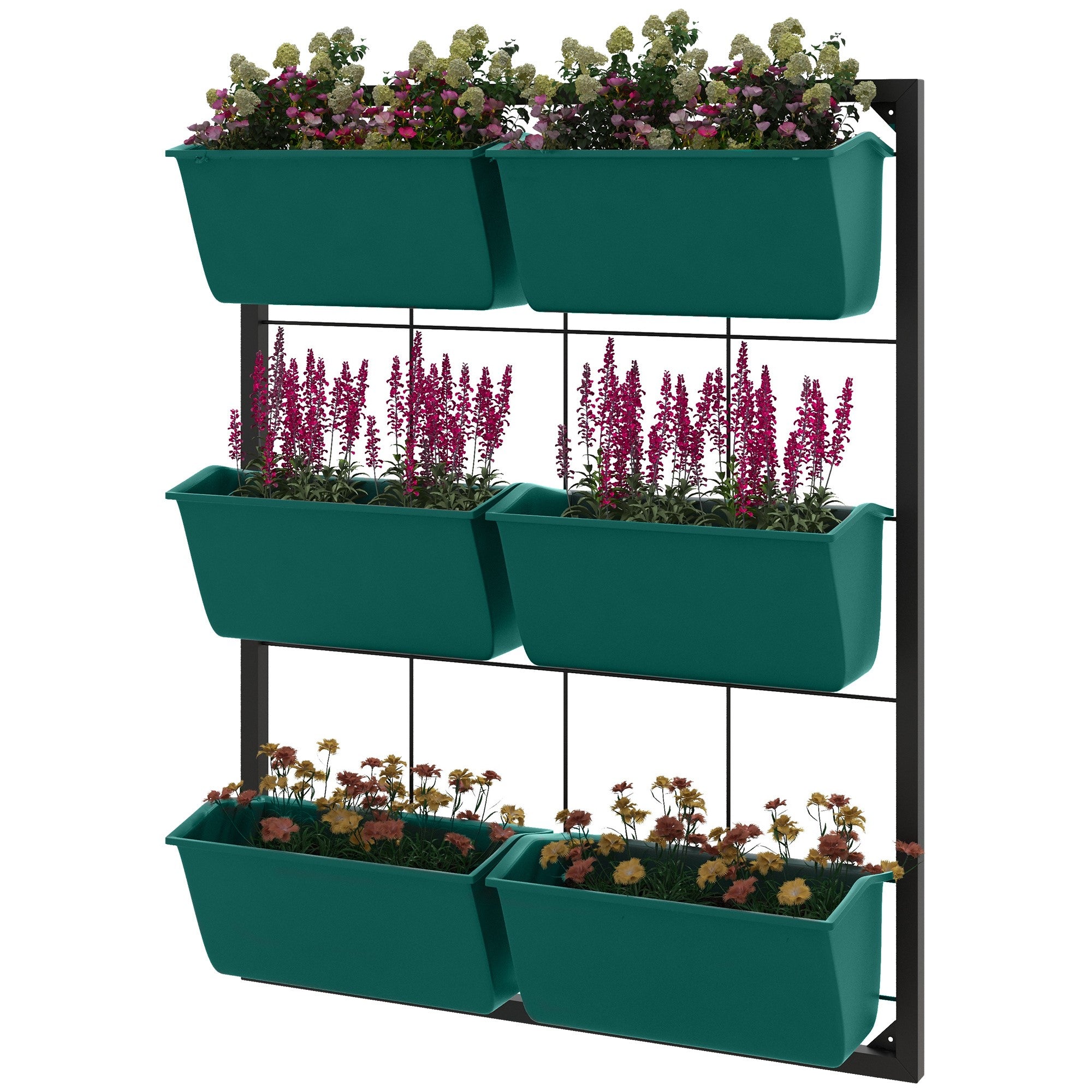 3-Tier Hanging Planter with 6 Pots for Indoor and Outdoor Use, Wall Planter, Self Draining & Wall Mounted, Green