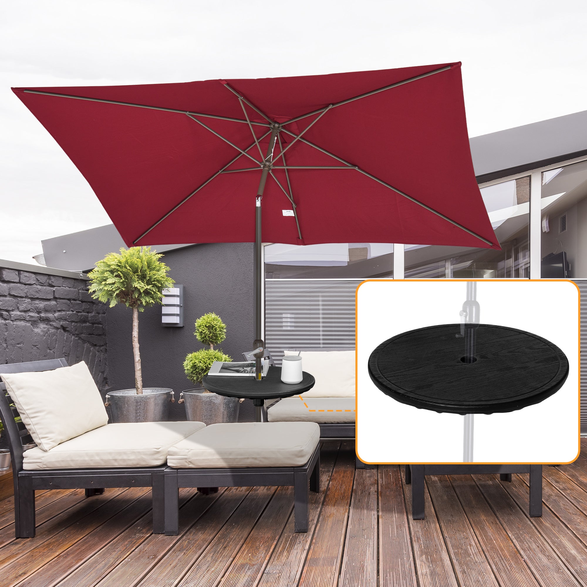 20" Umbrella Table Tray, Easy to Install Table-Top, Round Portable for Swimming Pool, Beach, Patio, Deck, Garden, Black
