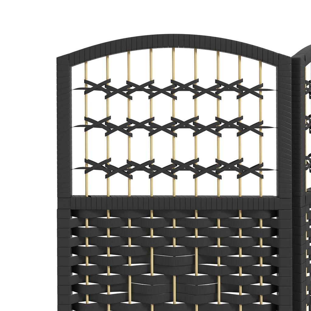 6 Panel Folding Room Divider Portable Privacy Screen Wave Fiber Room Partition for Home Office Black