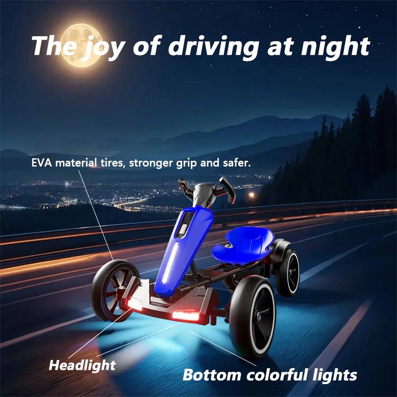 12V Electric Pedal Go-Kart for Kids with Adjustable High-Back Seat, Ride-On Truck with Music/Flashing Lights, 38'' L x 22.5'' W x 19.5'' H, Blue