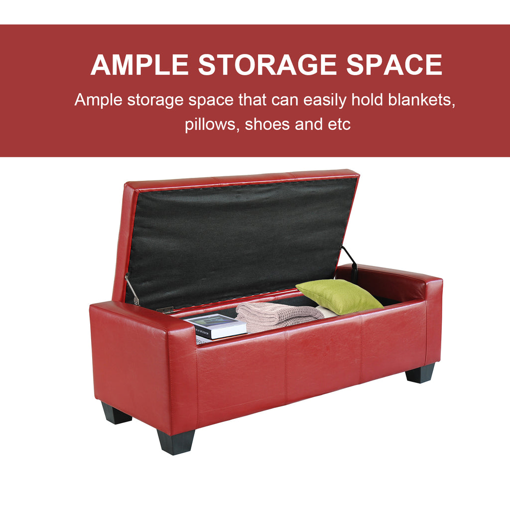 50.5" Faux Leather Rectangular Tufted Storage Ottoman, Bright Red