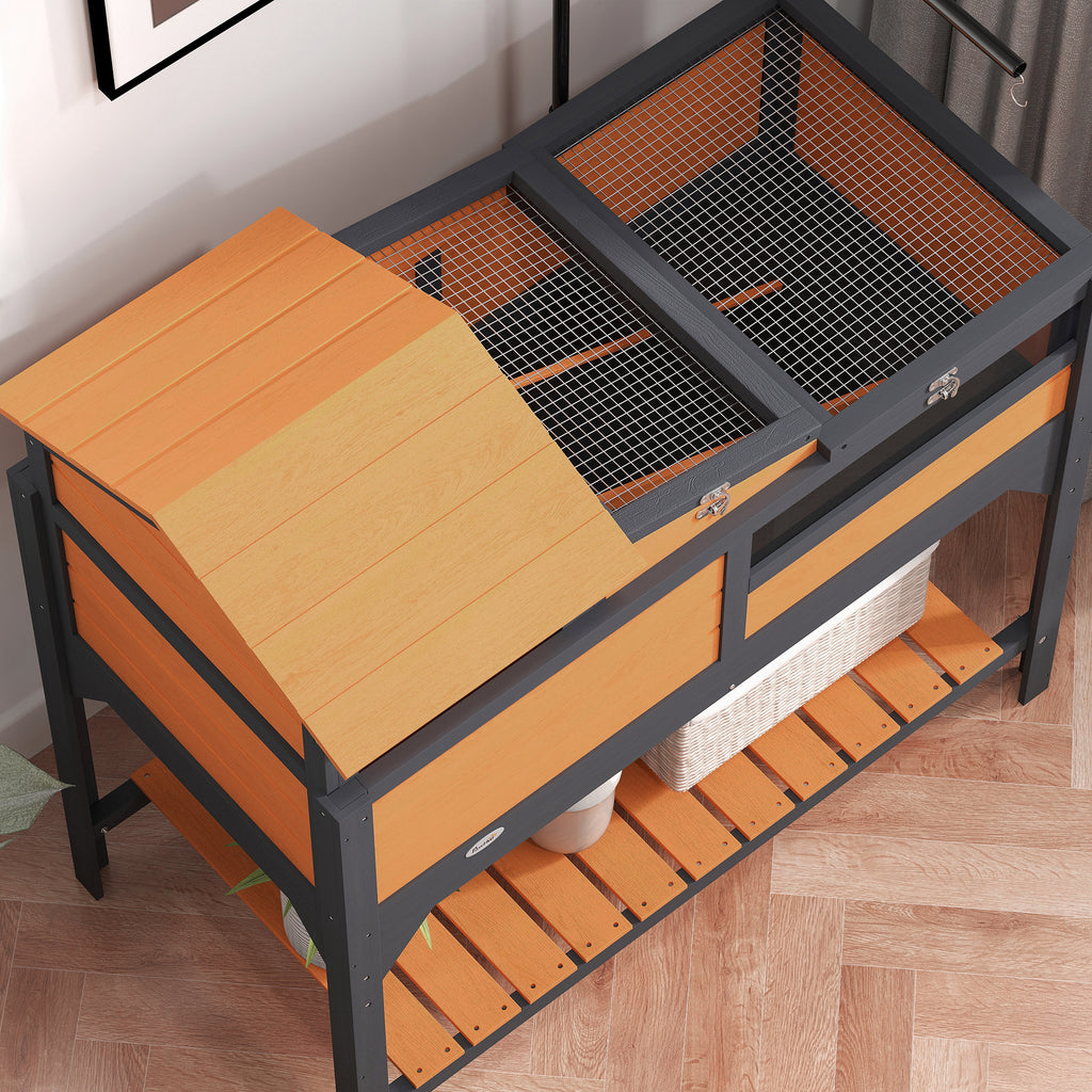 Tortoise Enclosure Tortoise House w/ Adjustable Lamp Holder, Storage Shelf, Removable Main House, Openable Lid, Yellow