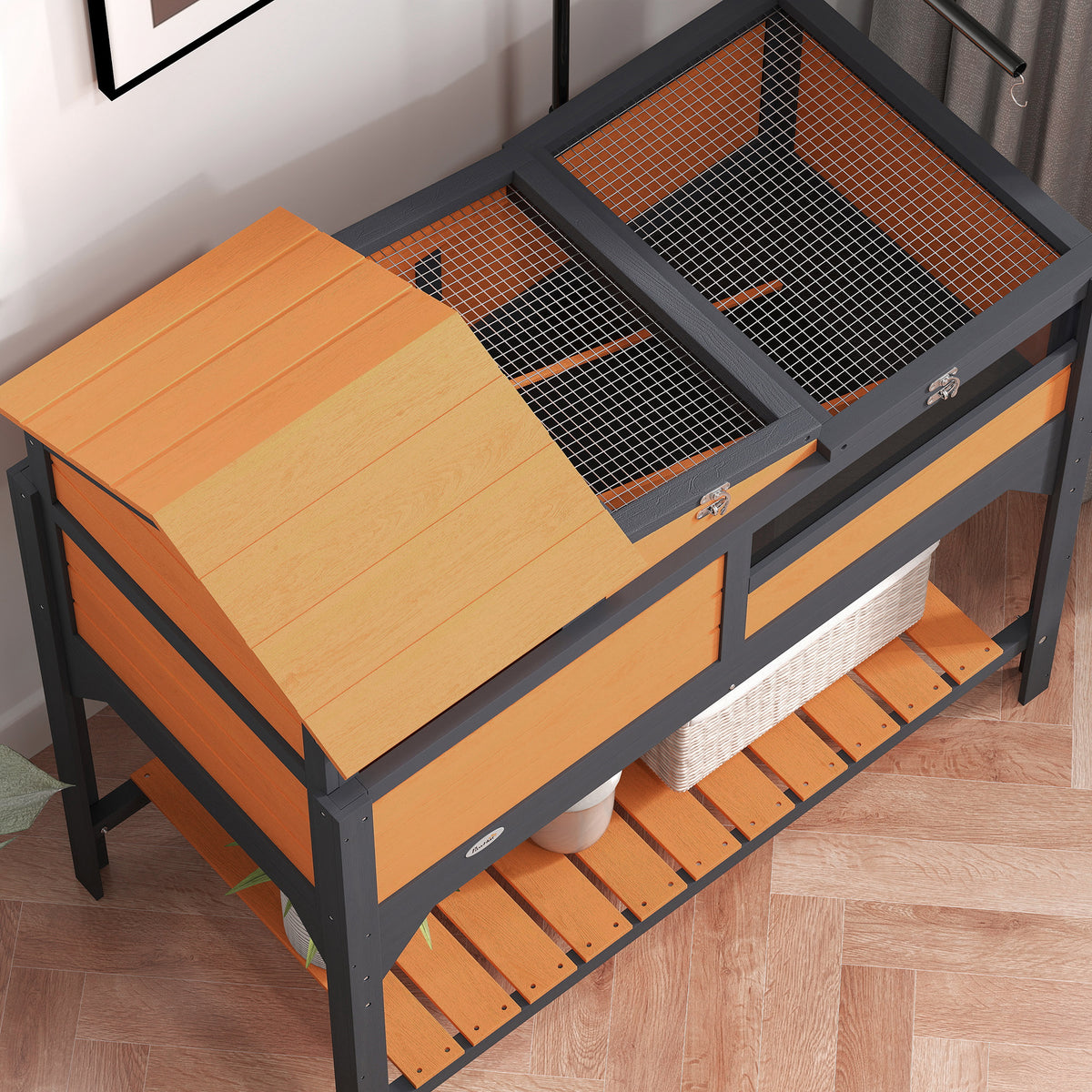 Tortoise Enclosure Tortoise House w/ Adjustable Lamp Holder, Storage Shelf, Removable Main House, Openable Lid, Yellow
