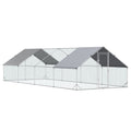 Large Chicken Coop Metal Chicken Run with Waterproof and Anti-UV Cover, Spire Shaped Walk in Fence Cage Hen House for Outdoor and Yard Farm Use, 1" Tube Diameter, 9.8' x 26.2' x 6.6'