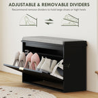 Shoe Storage Bench with Padded Seat Cushion and Flip-Drawer, Entryway Bench, Shoe Cabinet, 31.5x10.2x18.7 Inches, Black
