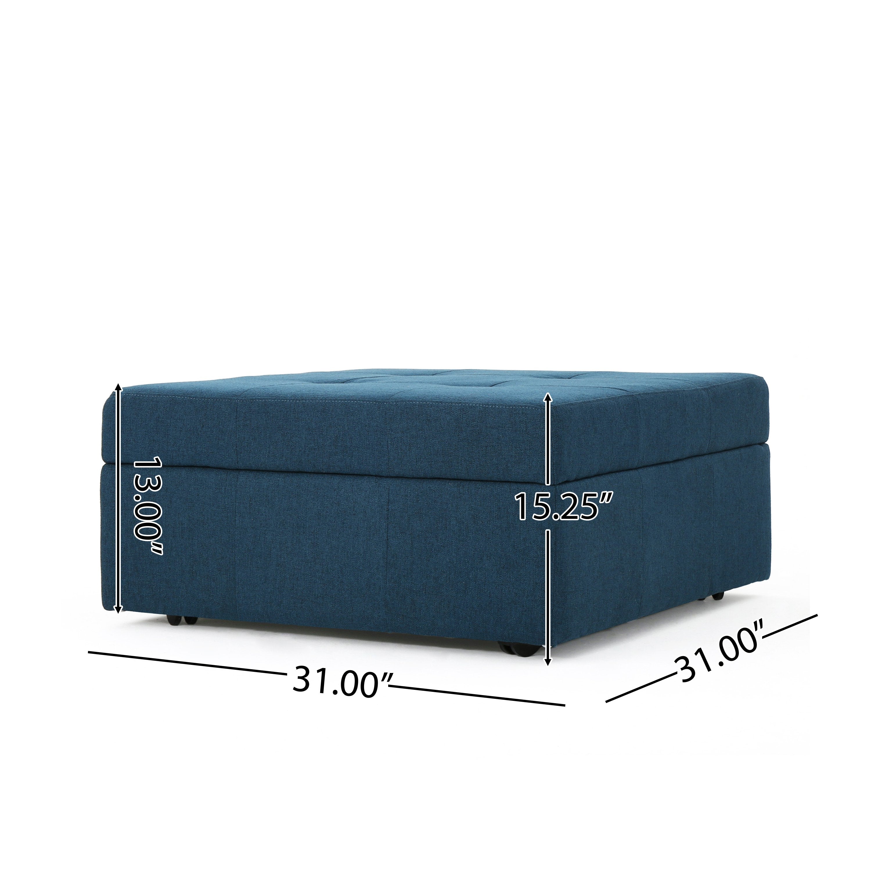 Storage Ottoman with Tufted Waffle Stitch, Contemporary Design, Ample Storage Space, Rolling Casters, 31" L x 31" W x 15.25" H, Navy Blue