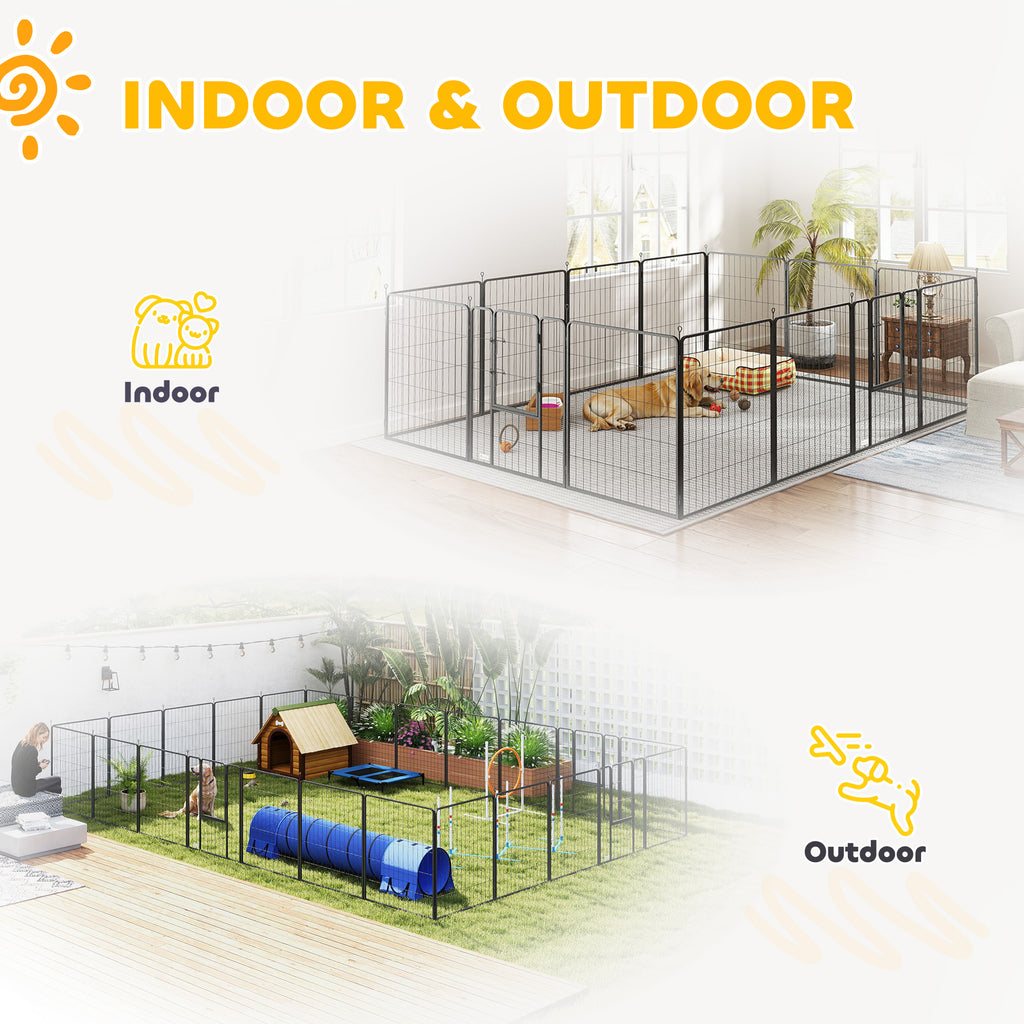 Dog Playpen for Indoor Outdoor, 24 Panels 39" H Puppy Playpen with Lockable Door, DIY Shape Pet Exercise Fence, Gray