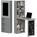 Fold-out Convertible Office Desk, Wall Mount Computer Desk with Blackboard and Side Shelf, Charcoal Gray
