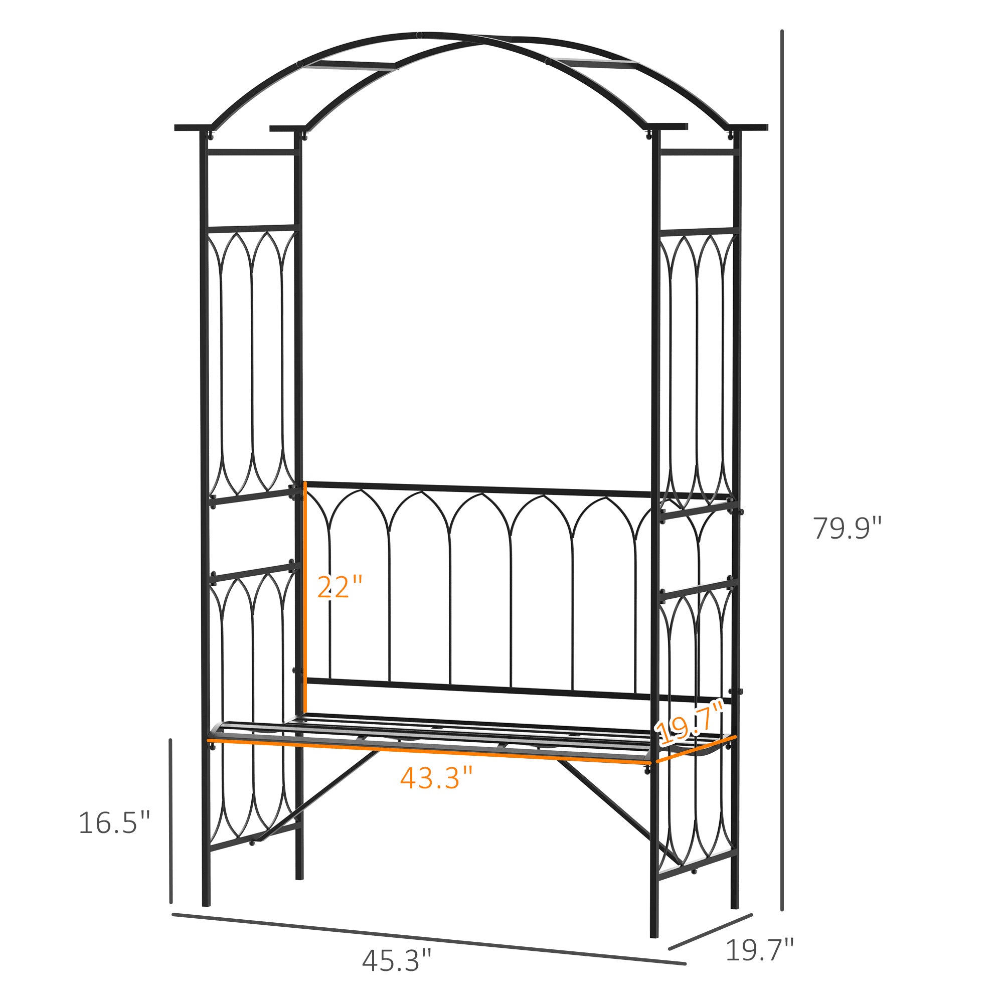 Metal Trellis Arbor Arch for Climbing Plants with Garden Bench, Grow Grapes and Vines, Decorative Seating, Black