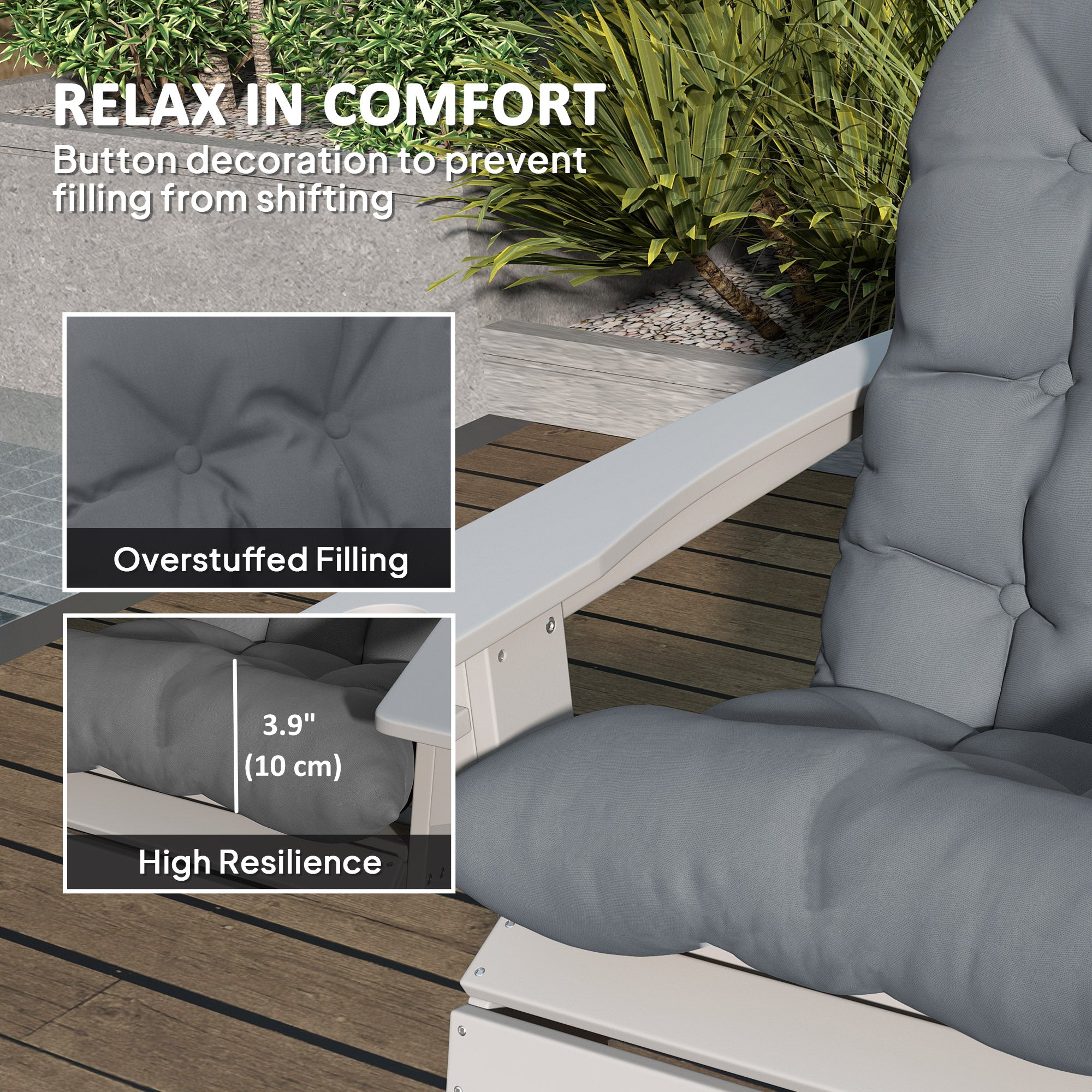 Adirondack Chair Cushions Set of 2, Tufted High Back Patio Non-Slip Cushions for Adirondack Chairs, Gray