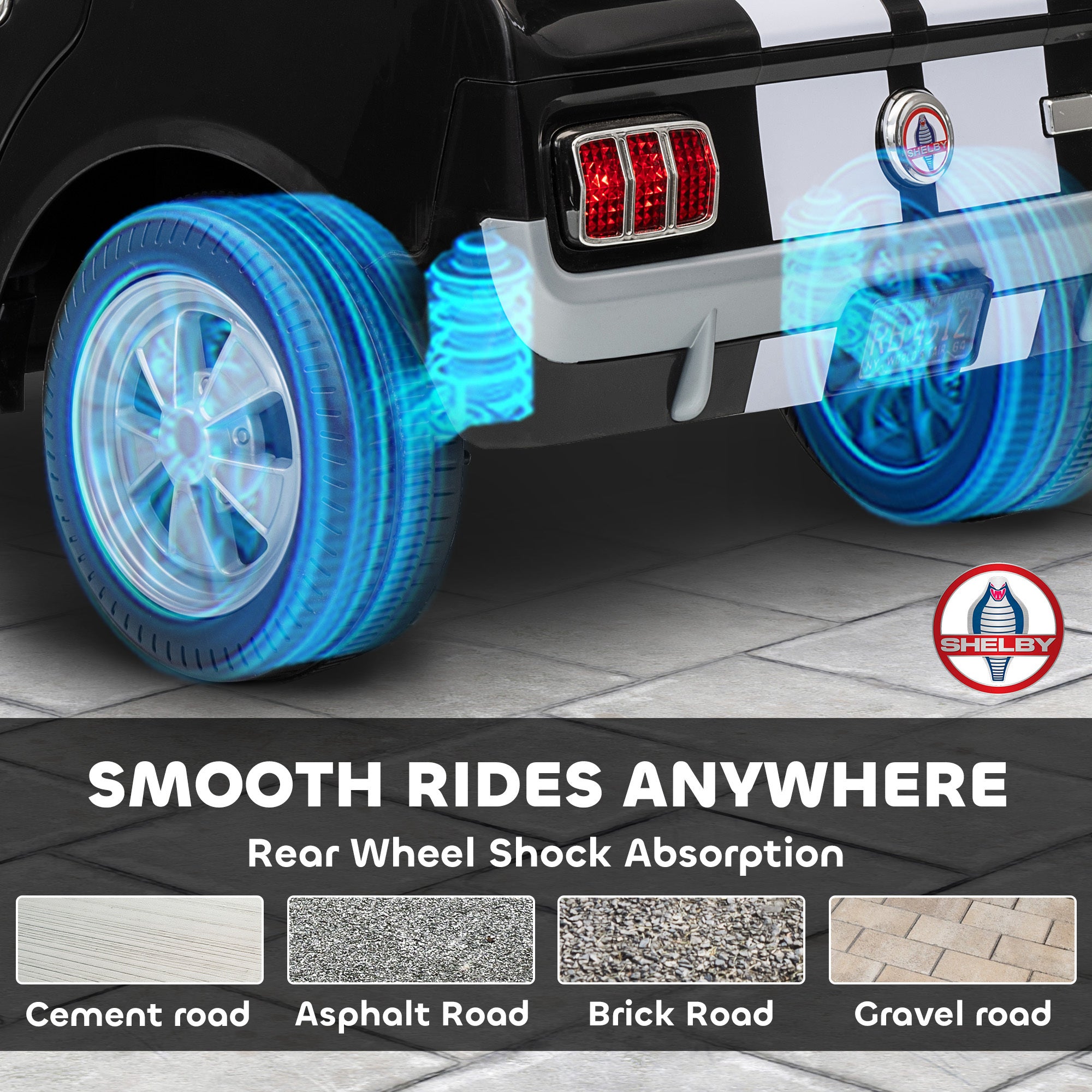 Licensed Shelby GT 350 Kids Ride On Car with Remote Control, Adjustable Speed, MP3, Smooth Start, LED Lights, Black