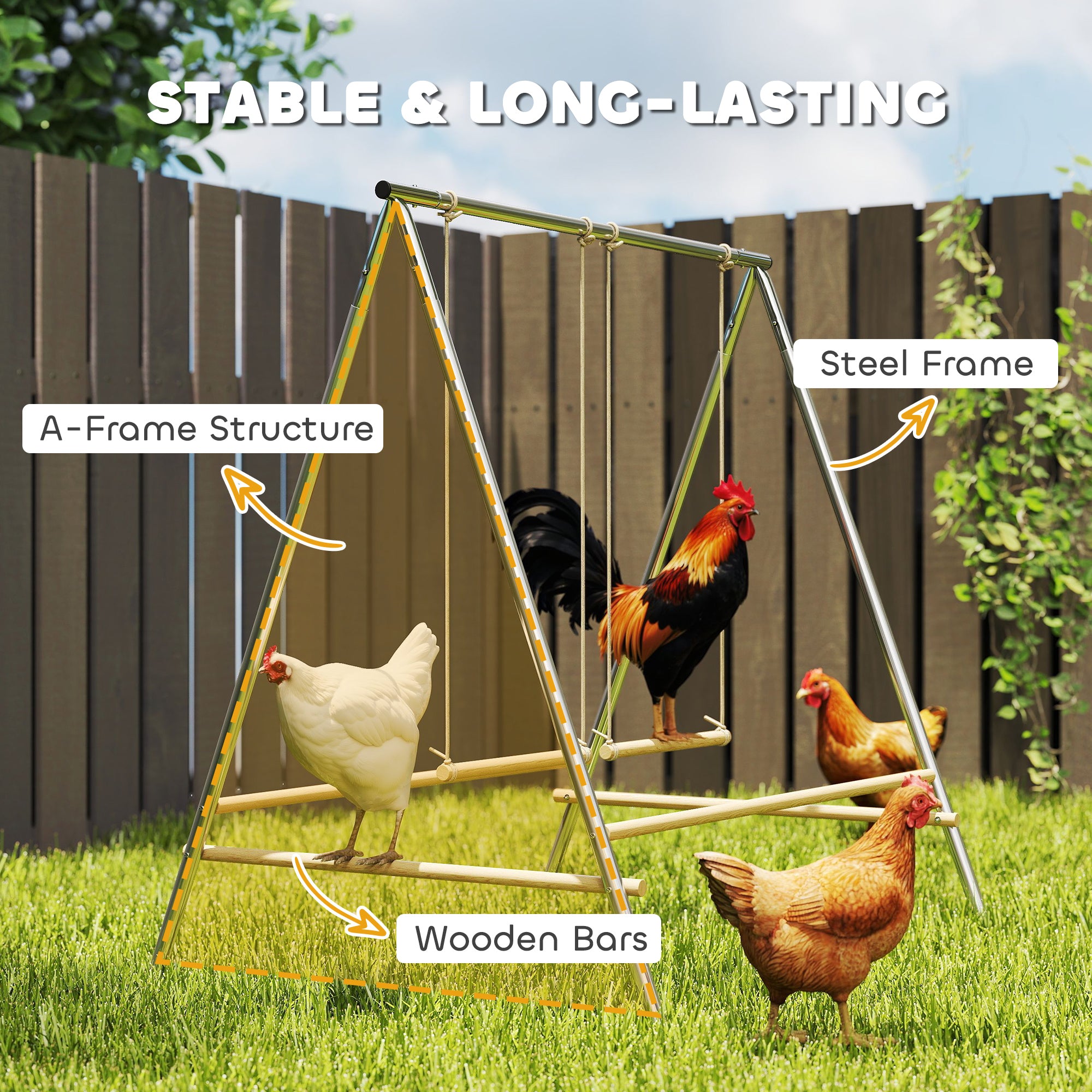 Chicken Perch for Coop, Chicken Roosting Bars with 2 Swings, Coop Accessories for Farm, Backyard, Silver