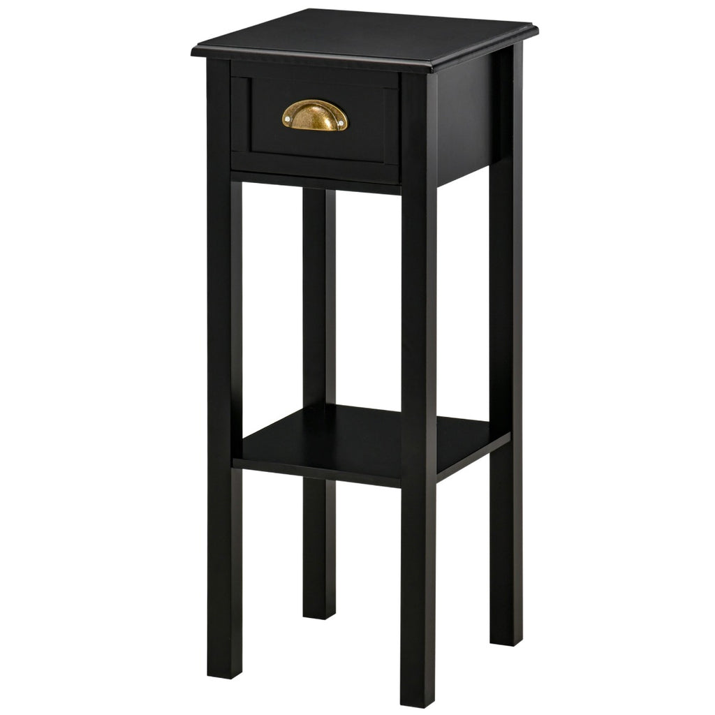 2-Tier Side Table with Drawer Shelf, End Table for Living Room Hallway, Black