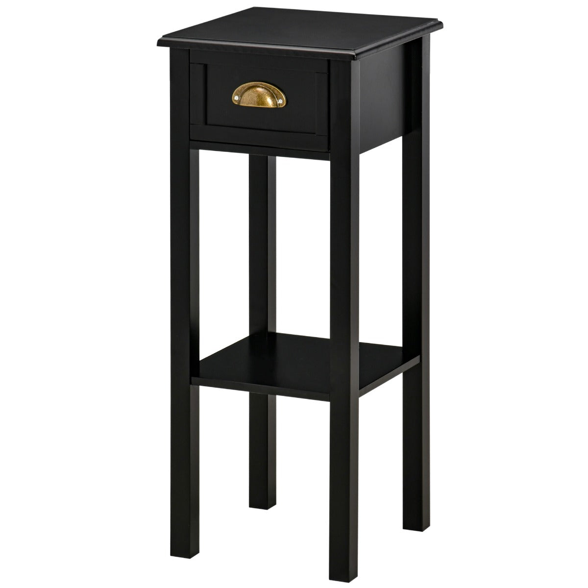 2-Tier Side Table with Drawer Shelf, End Table for Living Room Hallway, Black