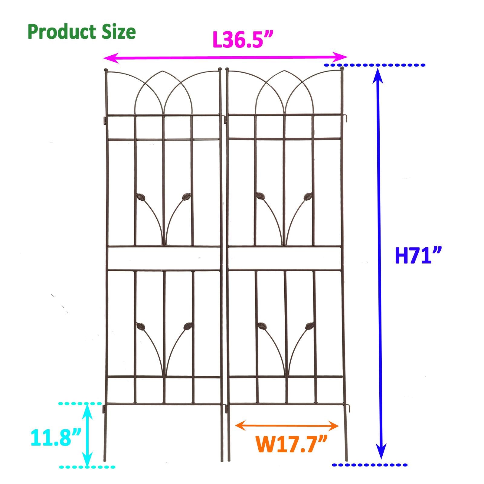 2 Pack Metal Garden Trellis with Rustproof Feature and Sturdy Iron Construction, Climbing Plant Support, Easy Assembly, Brown