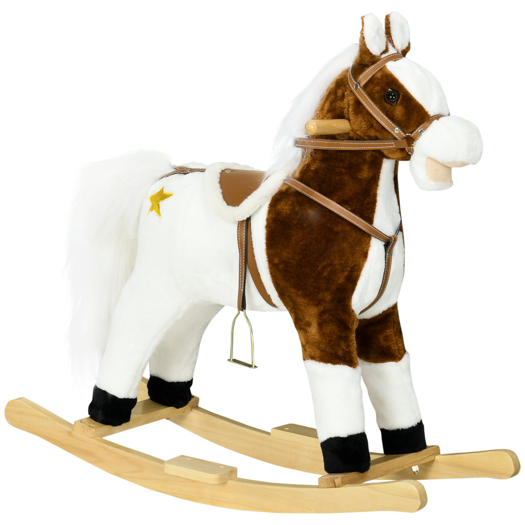 Rocking Horse with Sound, Ride on Horse with Saddle, Toddler Rocker, Gift for 3-8 Year Old, Brown