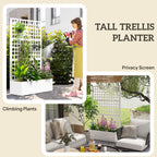 Galvanized Raised Garden Bed Planter Box with Trellis for Climbing Plants, Vegetable, Vines, 43" x 16" x 70", White