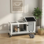 Wooden Rabbit Hutch with Wheels, Run, Slide-out Tray for Small Animals, Guinea Pig, Blue